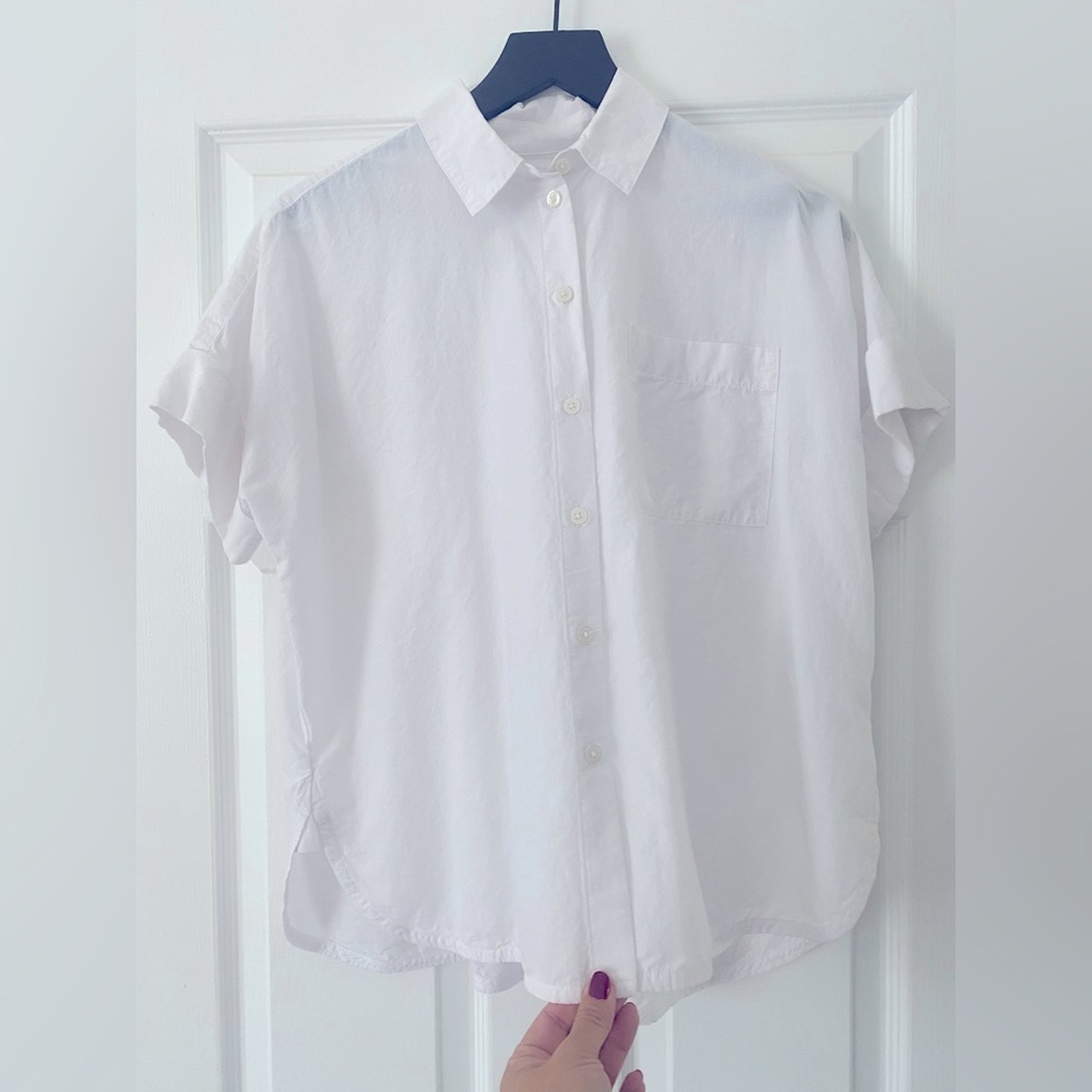 Madewell white button-down shirt sleeve top